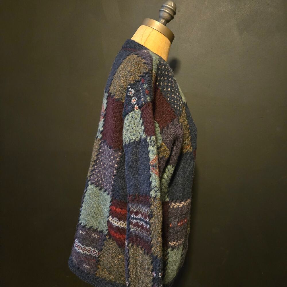 VTG Eddie Bauer "Legend Collection" Deer Bay Patchwork Knit Cardigan medium - Picture 5 of 10